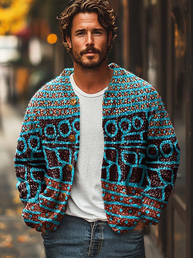 Men's fashion abstract art print sweater cardigan