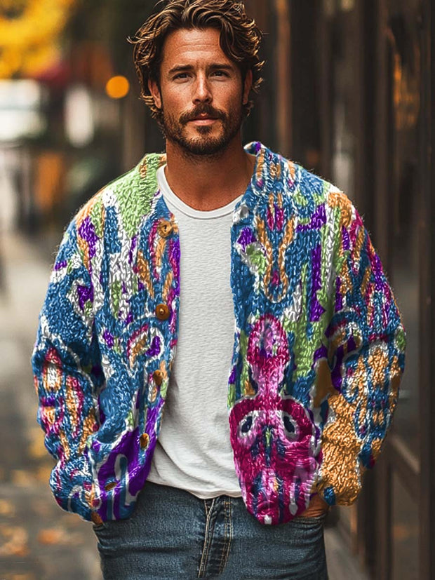 Men's fashion abstract graffiti art print sweater cardigan