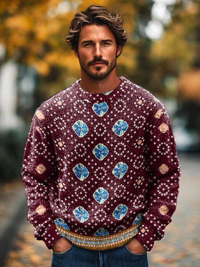 Men's fashion versatile trend art print crewneck sweater