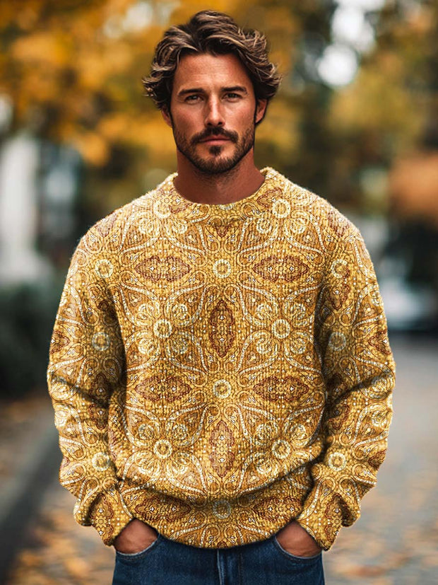 Men's fashion versatile art print crewneck sweater