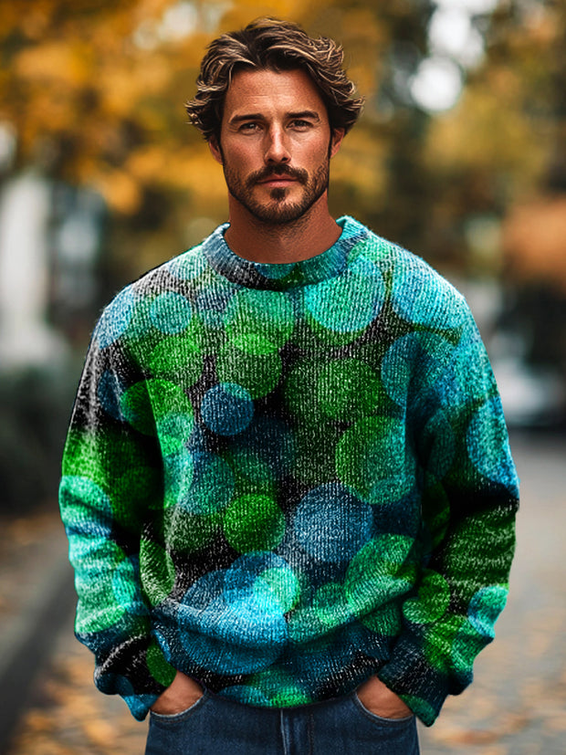 Gentleman Vintage Colorful Light Art Print Knit Crew Neck Pullover Shirt