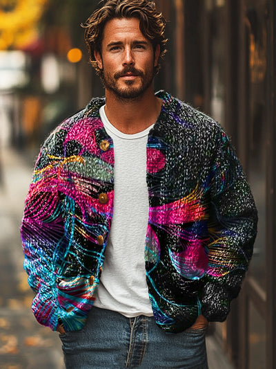 Gentleman Vintage Colorful Abstract Art Print Long Sleeve Sweater Cardigan