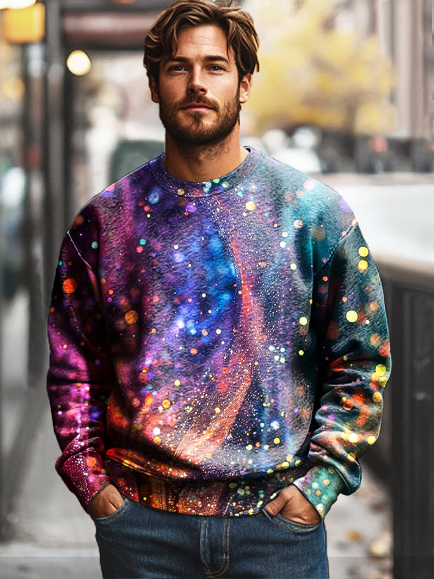 Gentleman's Casual Colorful Gold Glitter Art Print Crew Neck Sweatshirt