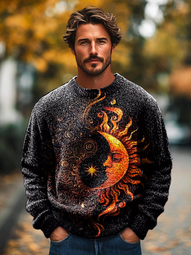 Gentleman Vintage Mystic Moon Art Print Knit Crew Neck Pullover Shirt