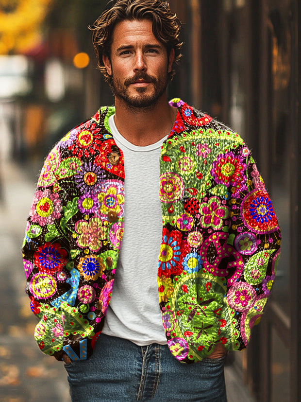 Gentleman Vintage Multicolor Paisley Art Print Long Sleeve Sweater Cardigan