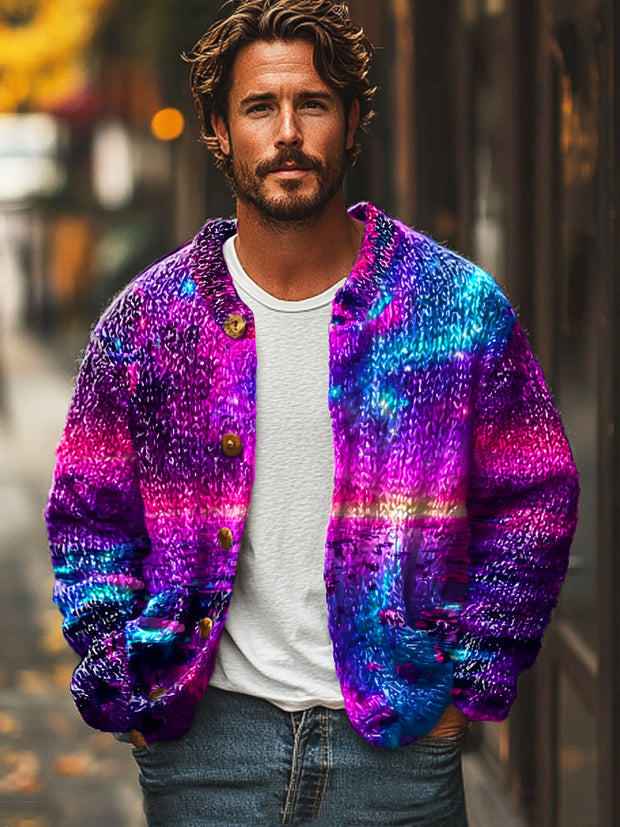 Gentleman Vintage Neon Star Art Print Long Sleeve Sweater Cardigan