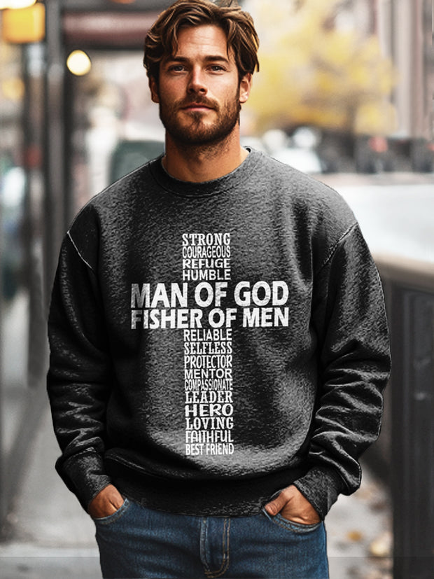 Gentleman Casual Vintage Cross Text Art Print Crew Neck Sweatshirt