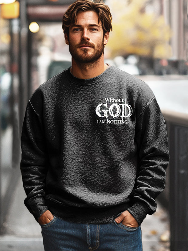 Gentleman Casual Vintage GOD Art Print Crew Neck Sweatshirt