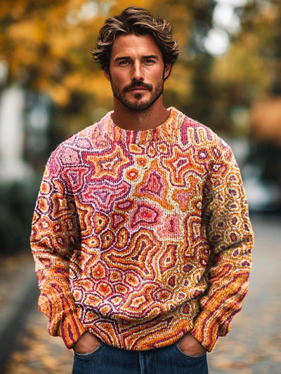 Men's fashion colorful abstract art print long sleeve crew neck sweater