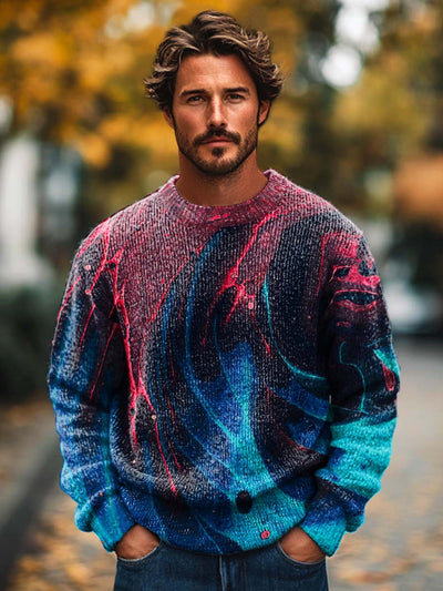 Men's fashion versatile long-sleeved crewneck sweater with contrasting print