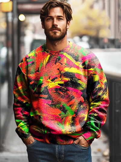 Gentleman Abstract Line Graffiti Vintage Print Cotton Crew Neck Sweatshirt