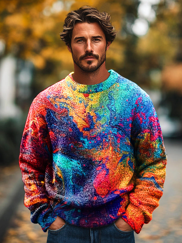 Gentleman Vintage Iridescent Ink Art Print Knit Crew Neck Pullover Shirt