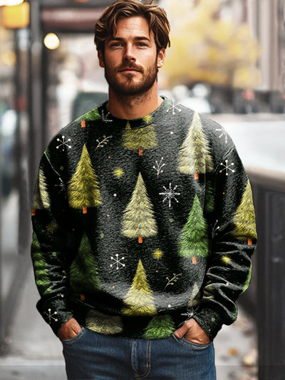 Christmas Abstract Christmas Tree Vintage Print Cotton Crew Neck Sweatshirt