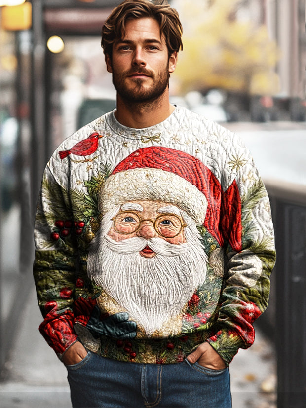 Christmas Themed Santa Claus Vintage Print Cotton Crew Neck Sweatshirt