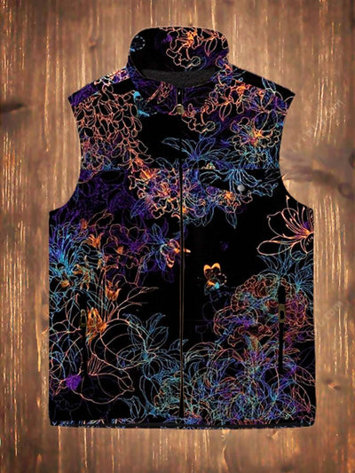 Men's vintage fashion luminous floral art print flannel vest