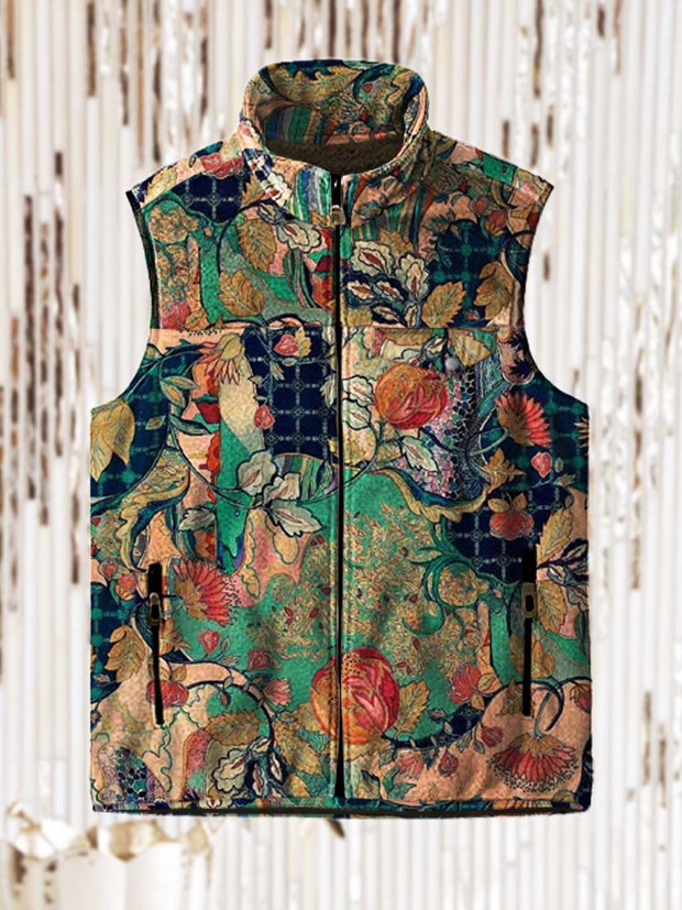 Men's Vintage Fashion Botanical Floral Art Print Flannel Vest