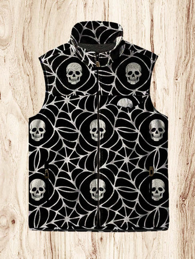 Men's fashion trend skull art print flannel vest