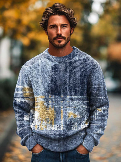 Men's fashion minimalist smudge art print crewneck sweater