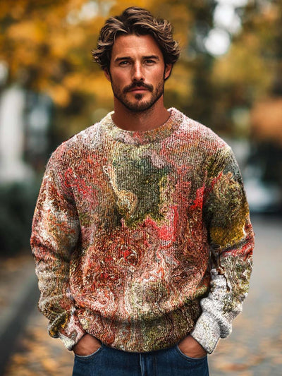 Men's fashion trend texture smudge art print crewneck sweater