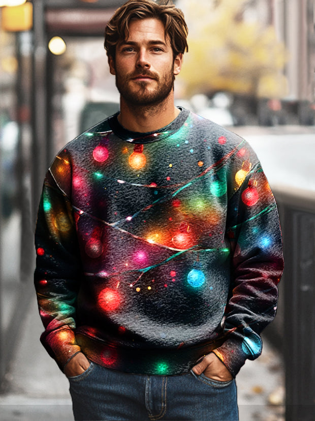 Christmas Fluorescent Ambient Lights Vintage Print Cotton Crew Neck Sweatshirt