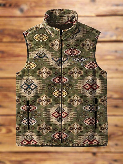 Men's vintage trend, ethnographic art printed flannel vest