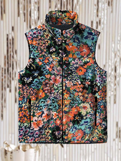 Men's fashion botanical floral art print flannel vest