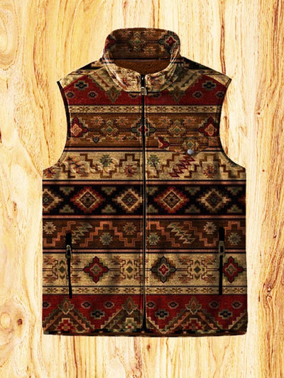 Men's vintage fashion ethnic ornament art printed flannel vest