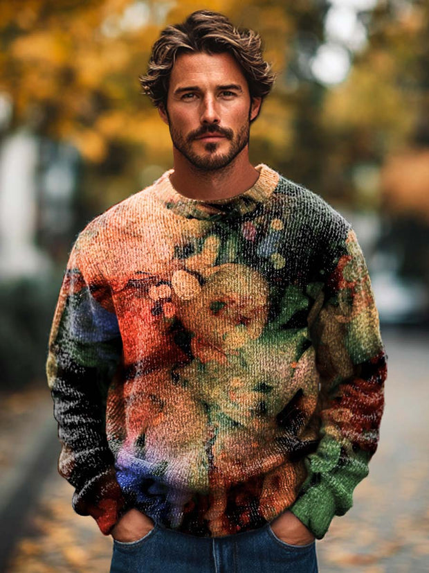 Men's trend abstract flare texture art print crewneck sweater