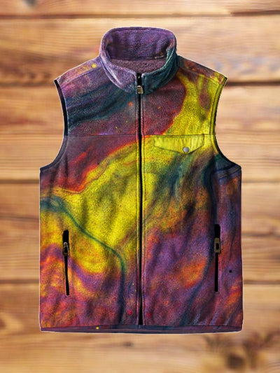 Men's fashion abstract color smudge art print flannel vest