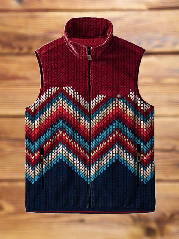 Men's fashion abstract geometric art print flannel vest