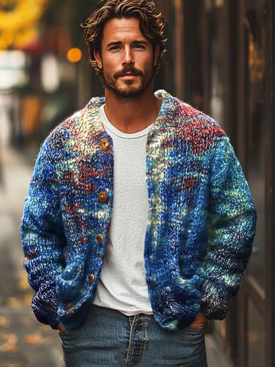 Men's fashion abstract art print sweater cardigan