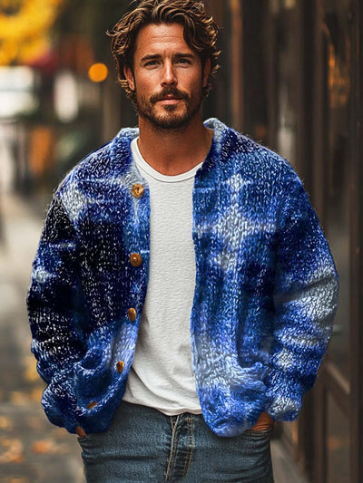 Men's fashion abstract star art print sweater cardigan