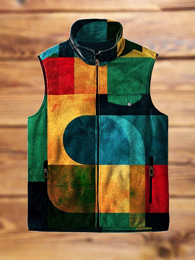 Men's abstract fashion art print flannel vest