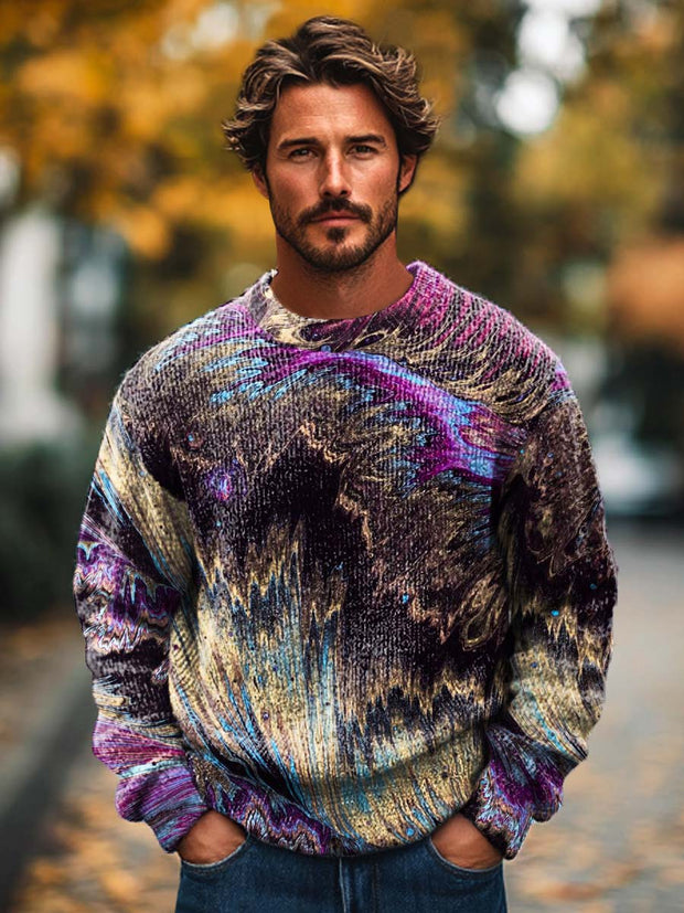 Men's fashion trends colorful textured art print crewneck sweater