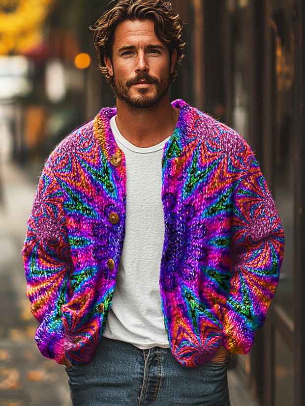 Gentleman Vintage Surreal Mandala Art Print Knit Cardigan