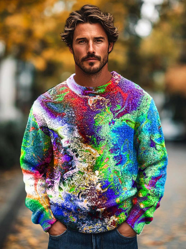 Men's fashion versatile abstract texture art crewneck sweater