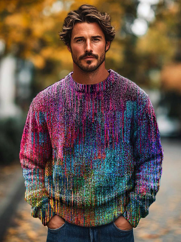 Men's fashion premium abstract colored line art crew neck sweater