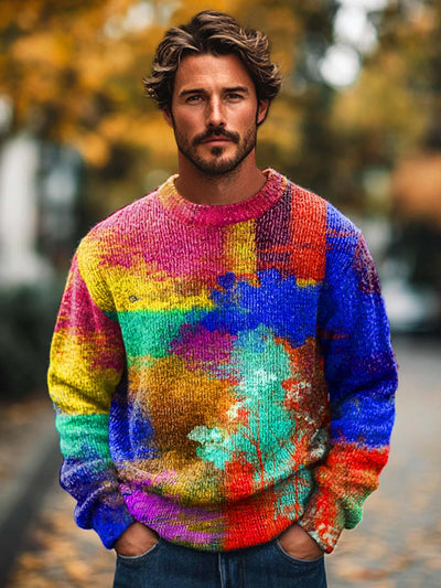 Men's fashion premium abstract texture art crew neck sweater