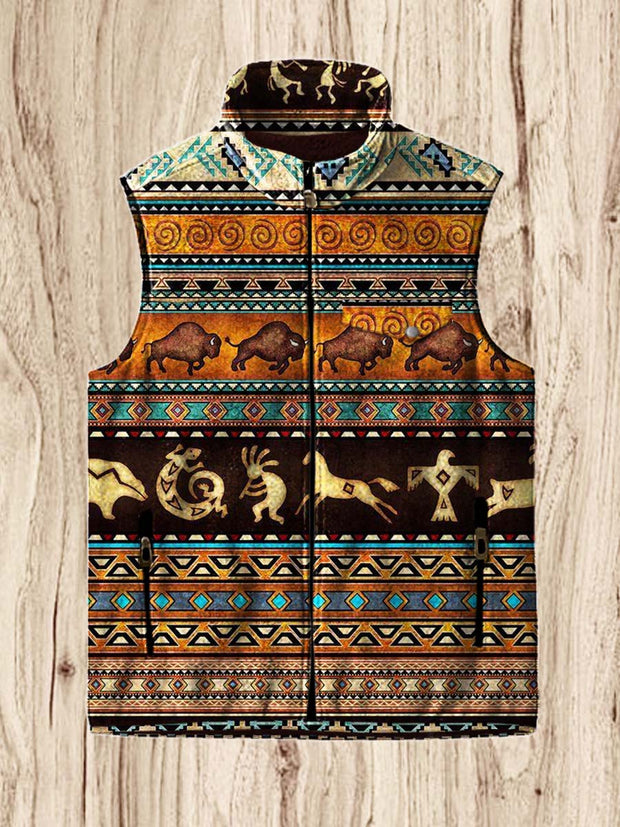 Men's fashion ethnic pattern printed flannel vest