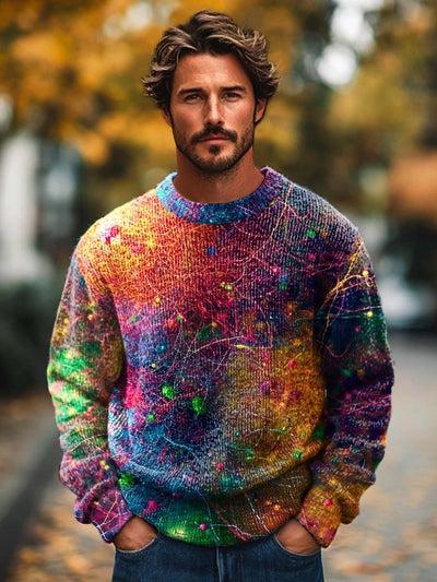 Men's fashion trends abstract texture line art crew neck sweater