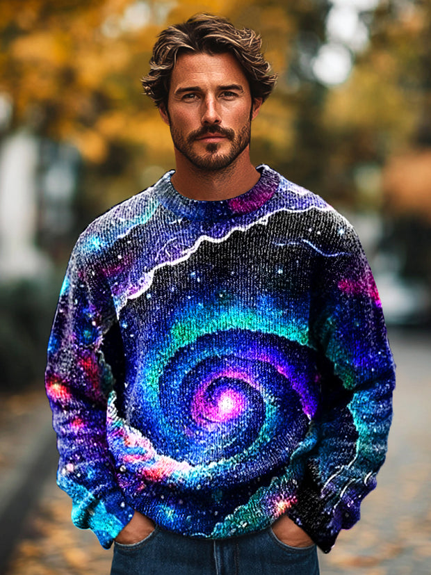 Gentleman Vintage Star Swirl Art Print Knit Crew Neck Pullover Sweatshirt