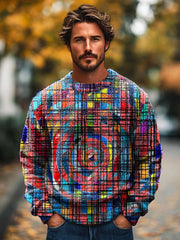 Men's fashion trends abstract texture art crew neck sweater