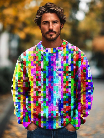 Men's fashion dazzling mosaic art crew neck sweater