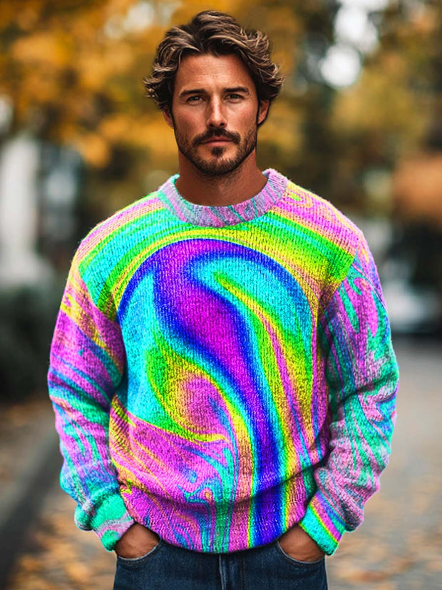 Men's fashion colorful textured art crewneck sweater