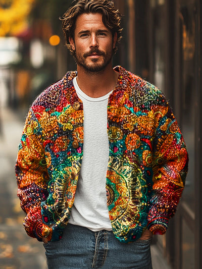 Gentleman Vintage Mystery Mandala Art Print Knit Cardigan