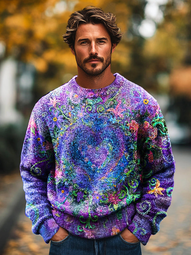 Gentleman Vintage Vineman Heart Art Print Knit Crew Neck Pullover