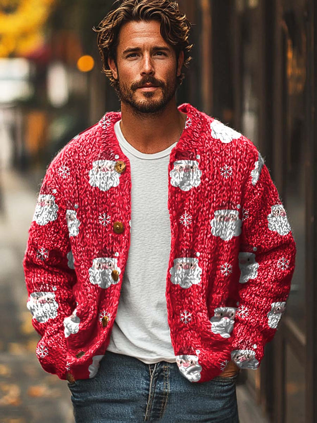 Men's fashion cute santa printed sweater cardigan