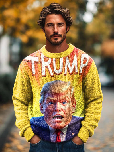 Men's fashion trends Trump printed crewneck sweater