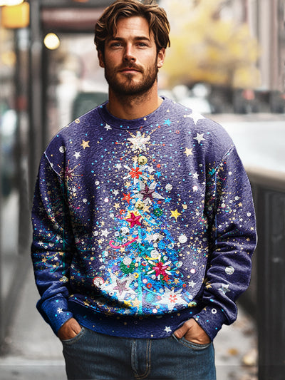 Christmas Theme Sequins Christmas Tree Vintage Print Crew Neck Sweatshirt