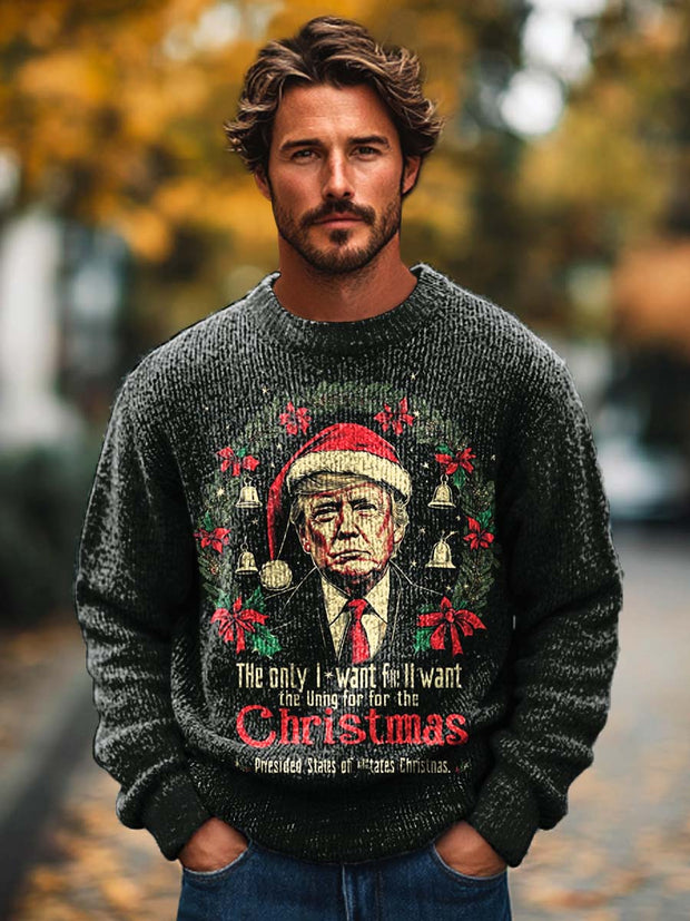 Men's fashion cute funny christmas trump print crew neck sweater